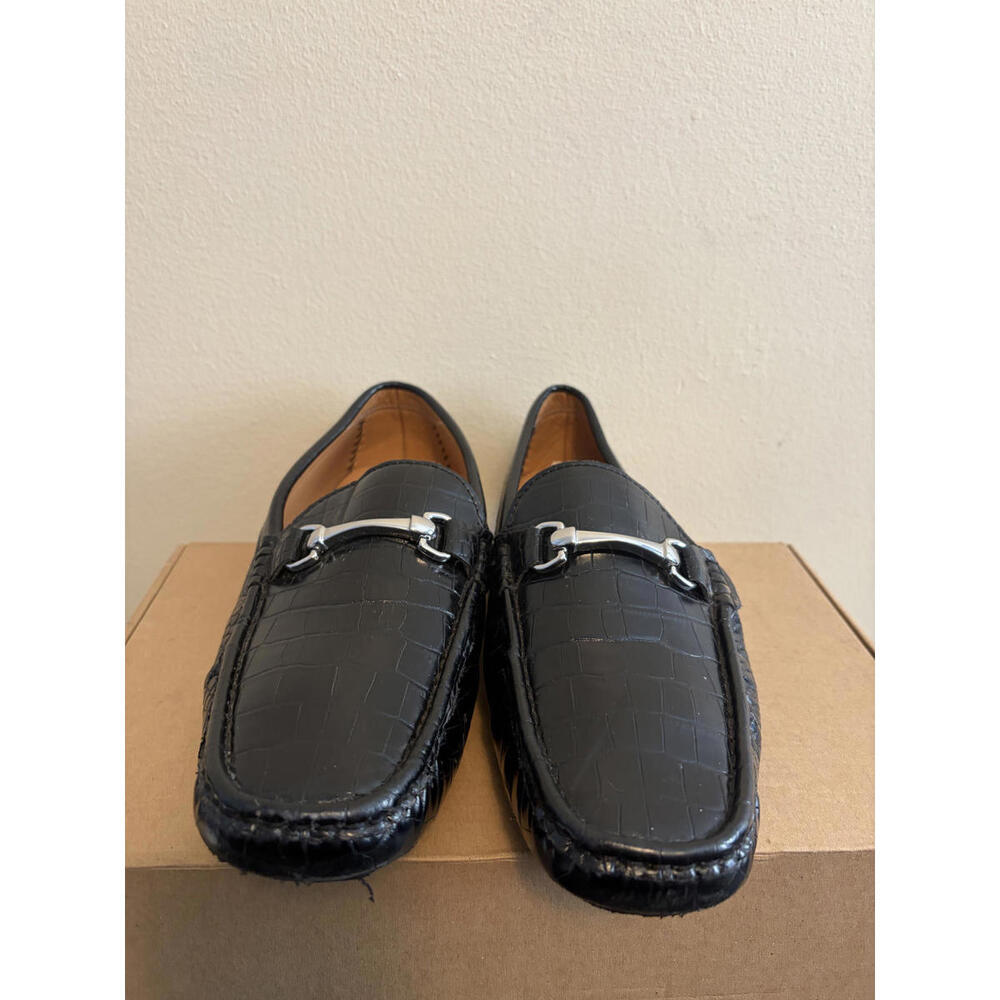 Sio Men's Black Faux Crocodile Skin Loafers (Size 8.5)